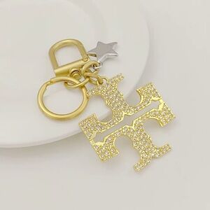 Tory Burch Gold Crystal Double-T Logo Key & Card Holder Charm